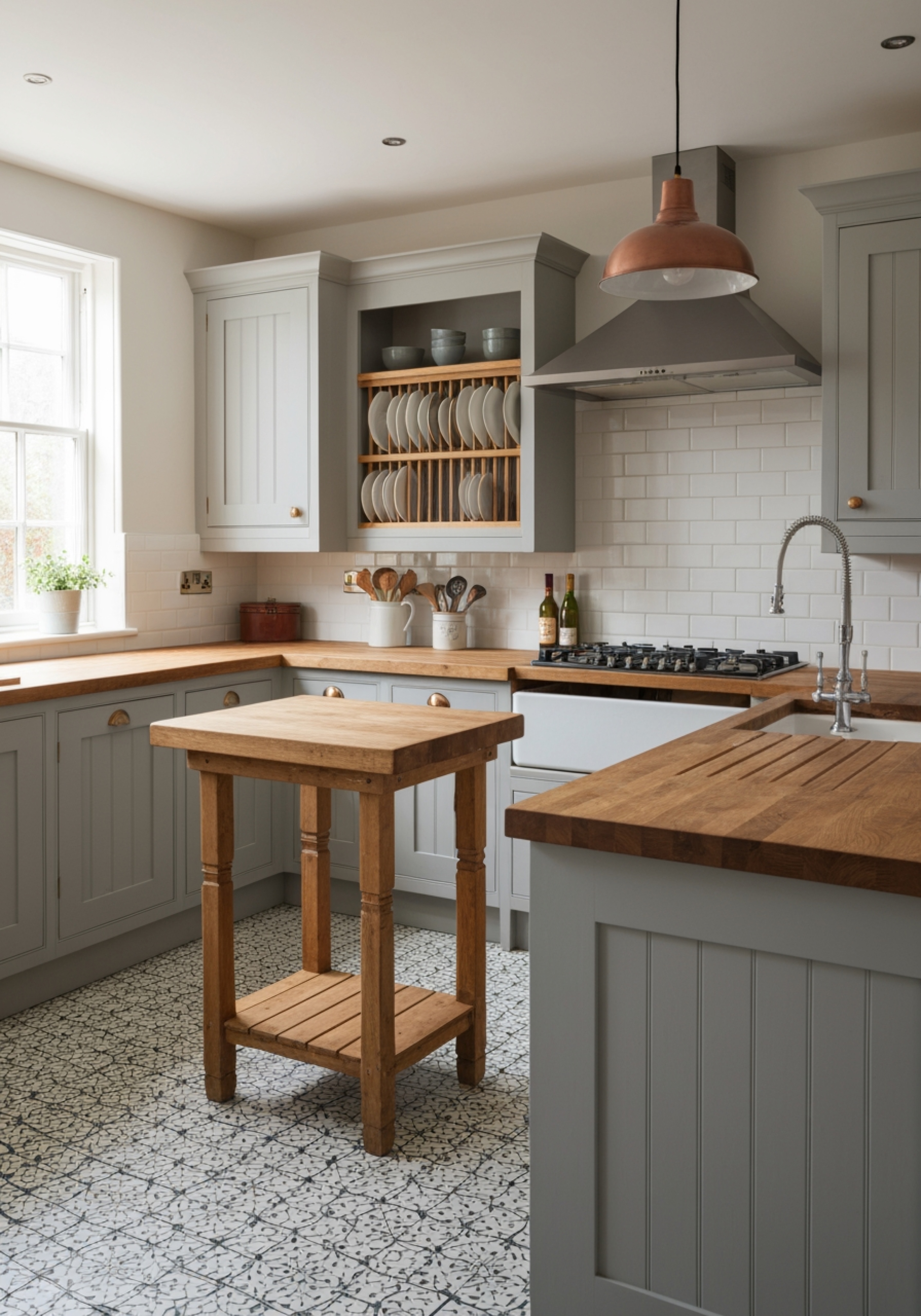 Handmade Painted Kitchen with Chunky Solid Wood Worktops