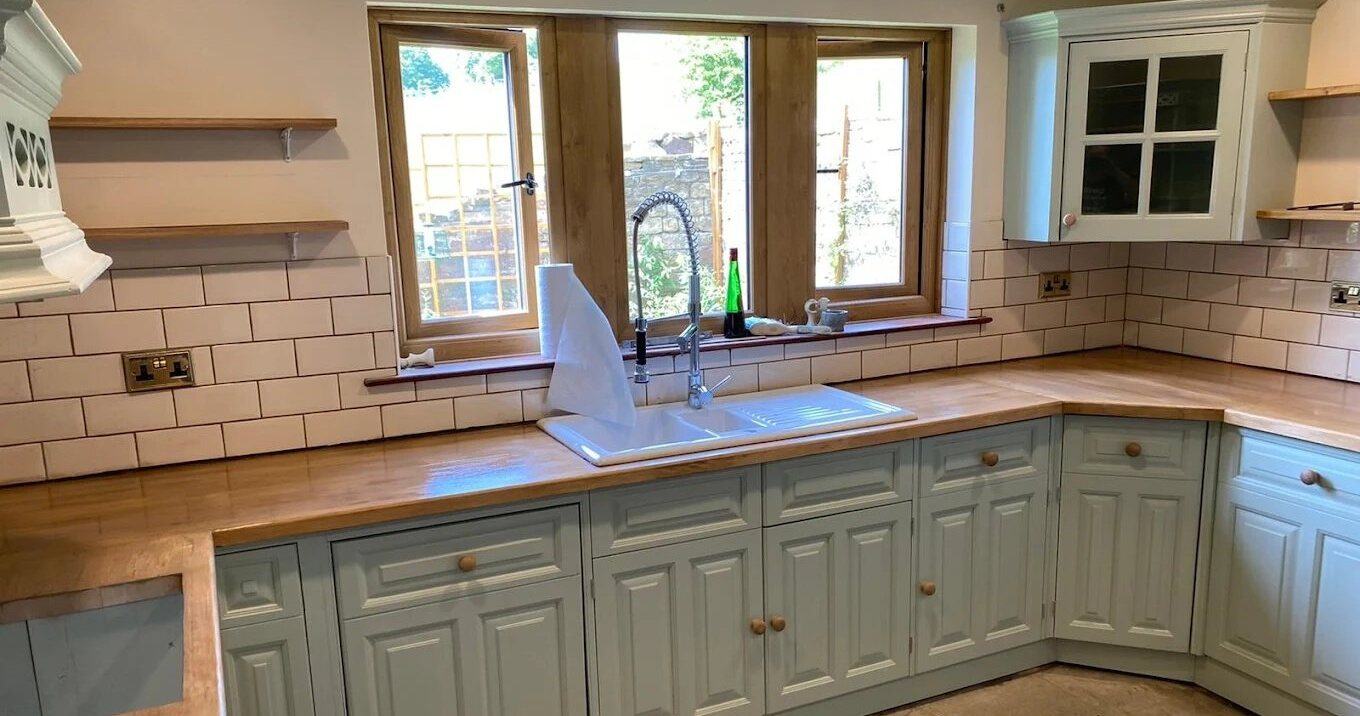 Bespoke Side Table Handmade Painted Kitchen with Chunky Solid Wood Worktops