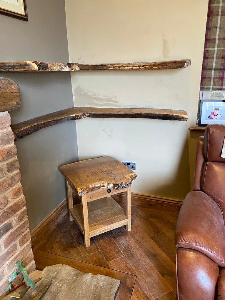 Bespoke Side Table Side Table and Bespoke Live Edged Corner Shelving