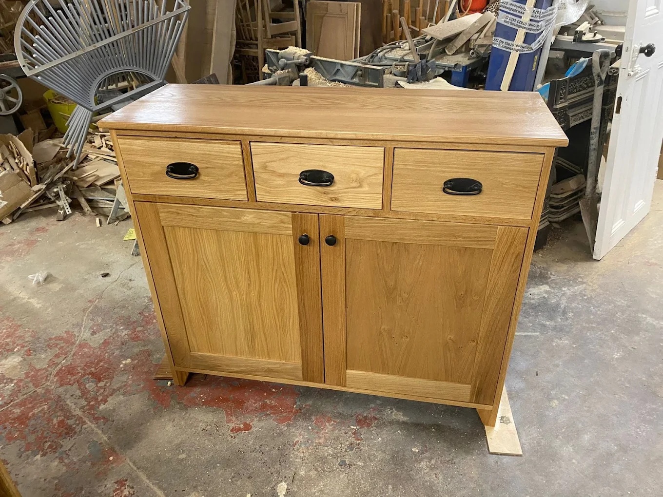 Bespoke Side Table 3 Drawer Over 2 Door Sideboard in Lacquered Oak